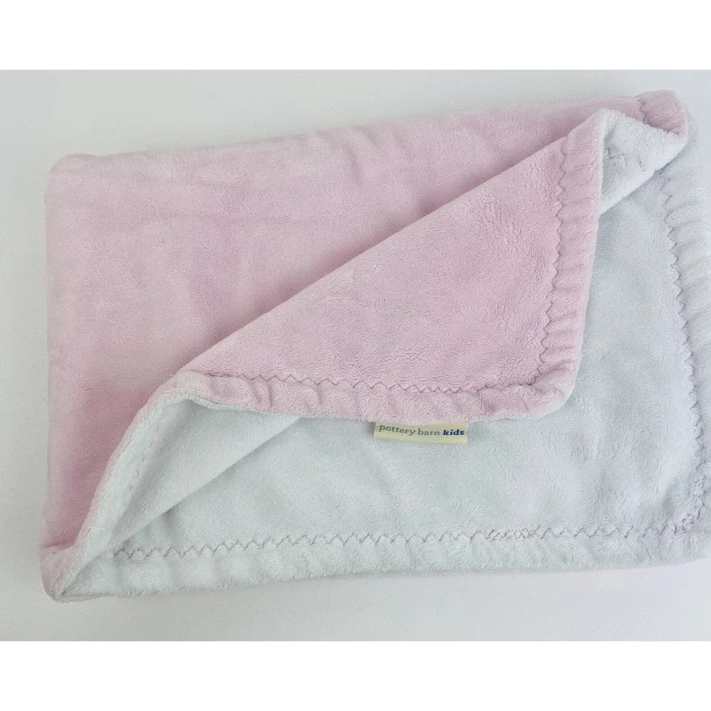 Pottery Barn Kids Pink White Zig Zag Stitch Trim Soft Baby Blanket Lovey Plush